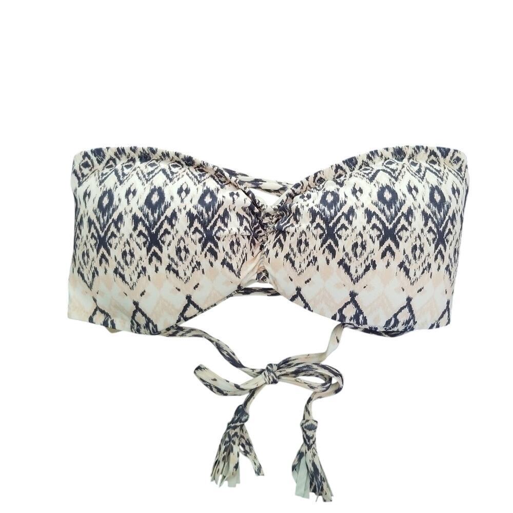 Eberjey‎ Lace-Up Strapless Bandeau Bikini Top Small White Tassels Boho Festival